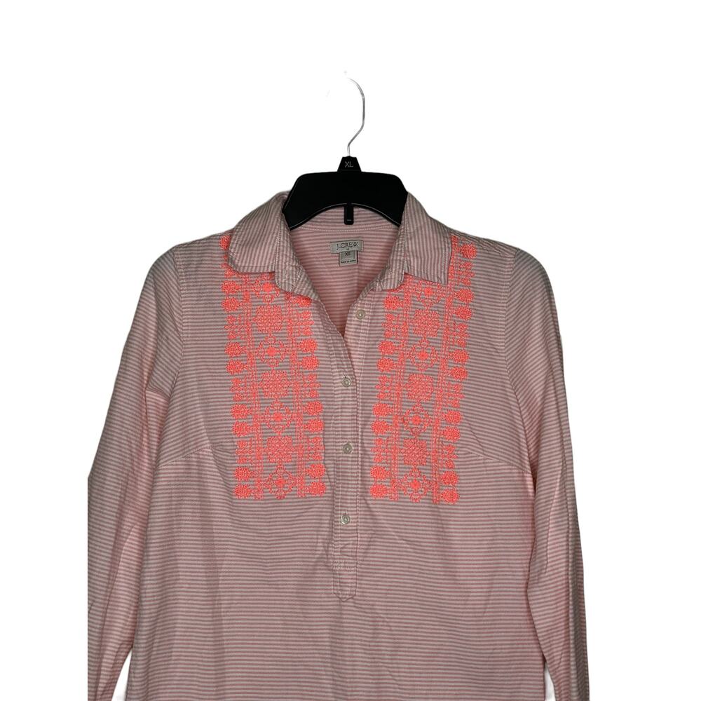J.Crew Women's Top Shirt Embroidered Striped Long Cuffed Sleeve Button Pink XS - Picture 5 of 10